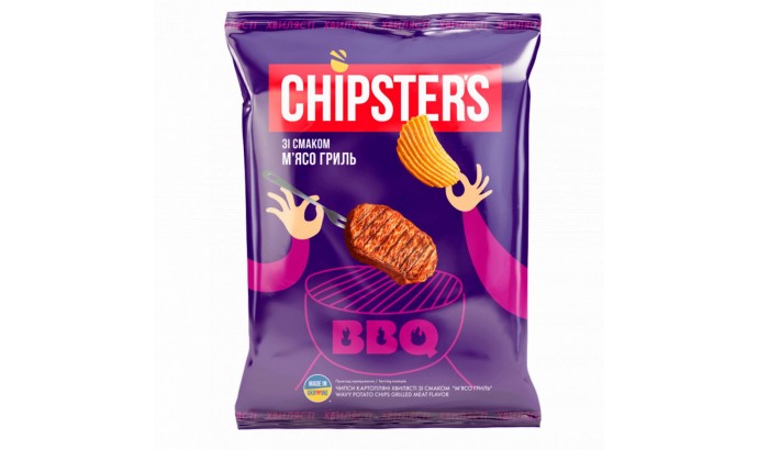 Чипсы Chipster's со вкусом Мясо гриль волнистые 120гр