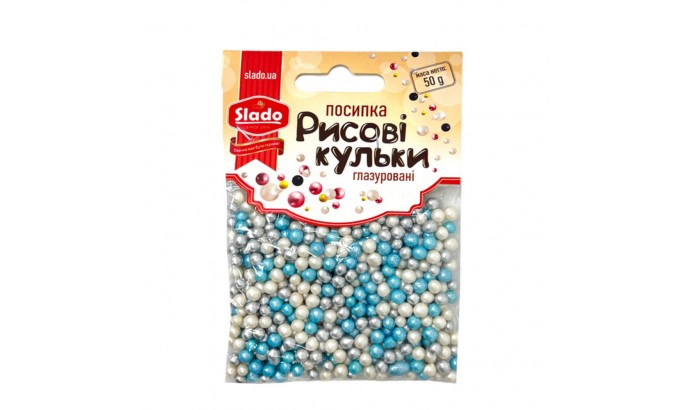 Рисові кульки глазуровані мікс "Блакитні-білі-срібні" (50г/уп), Р3224