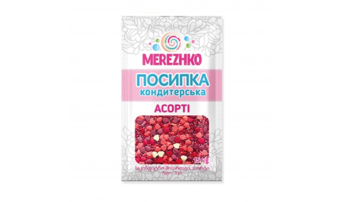 Посипка асорті "СЕРДЕЧКА МАРСАЛОВІ" ТМ"MEREZHKO" 15г, 10шт/уп