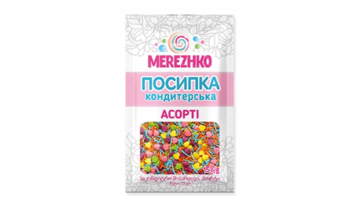Посипка асорті "ЗЕФІРКА" ТМ"MEREZHKO" 15г, 10шт/уп