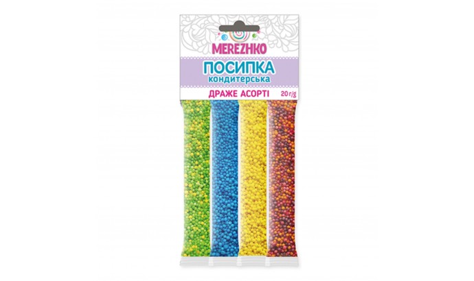 Посипка  набір " ДРАЖЕ АСОРТІ"  МІКС  ТМ"MEREZHKO" 20г, 5шт/уп