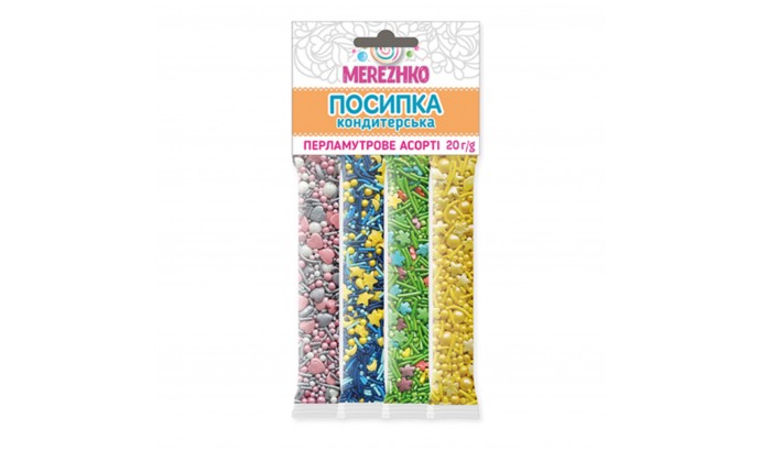 Посипка "ПЕРЛАМУТРОВЕ АСОРТІ"  МІКС набір  ТМ"MEREZHKO" 20г, 5шт/уп