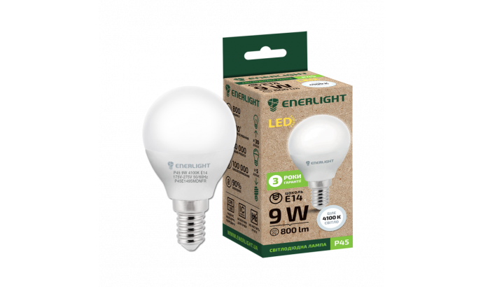 Лампа светодиодная Enerlight Р45 Е14 9Вт 4100К (білый свет) 