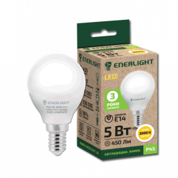 Лампа світодіодна Enerlight Р45 Е14 5Вт 450Лм 3000К (тепле світло) 