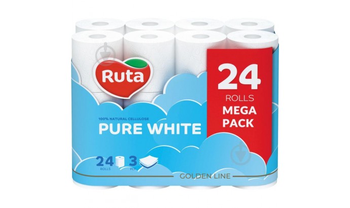 Туалетний папір Ruta Pure White 24рул 3ш білий