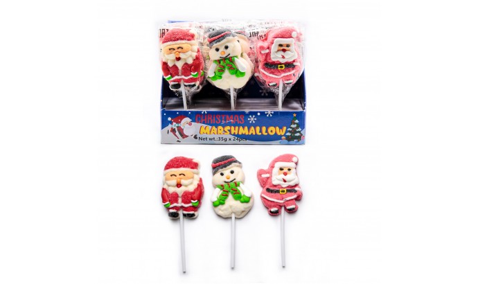 Зефір на паличці Merry Christmas marshmallow (дід мороз+сніговик+санта) 35гр 24шт