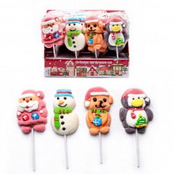 Зефір на паличці Merry Christmas marshmallow (пінгвін+пес+сніговик+санта) 35 гр 24шт